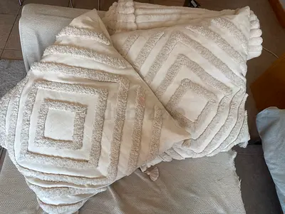Set of 2 Cream Textured Decorative Throw Cushions