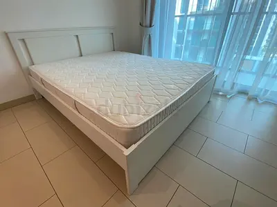 Double white wooden bed frame with mattress - 160x200 - very good condition