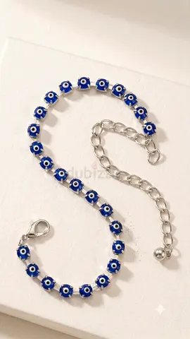 Brand new Silver chain bracelet with blue eye beads - adjustable clasp