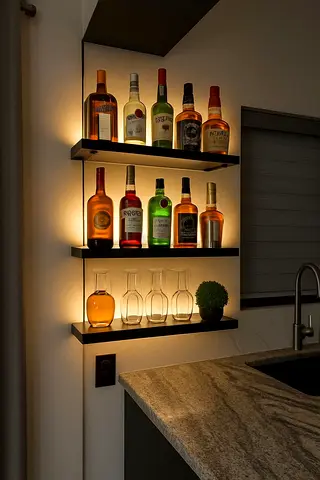 Wall-mounted illuminated floating shelves for bottles and decor (set of 3)