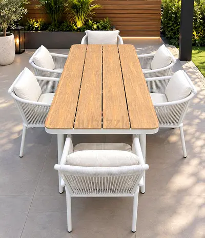 Dinning table aluminium pvc style grey with chairs outdoor furniture garden furniture
