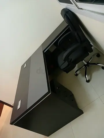 Large Black Office Desk with Rolling Chair - Good Condition
