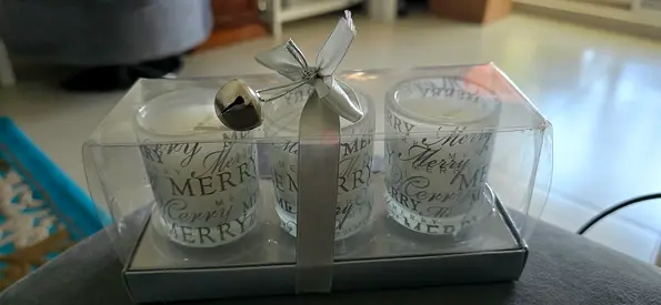 Holiday Candle Gift Set (3 Glass Votives with Jingle Bell Ribbon)