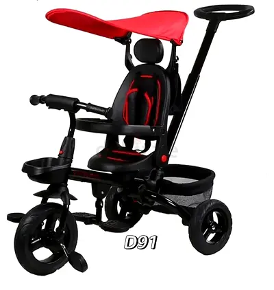 3-in-1 Kids Tricycle with Push Handle, Canopy and Safety Bar (Black/Red)