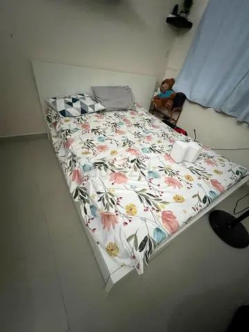 IKEA white double bed frame with headboard - good condition