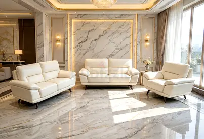 White Leather 3-Piece Sofa Set – Modern Living Room Collection