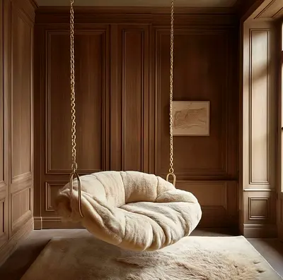 Plush Hanging Swing Chair - Cream Faux Shearling