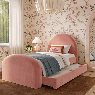 Pink Velvet Single Bed with Underbed Storage