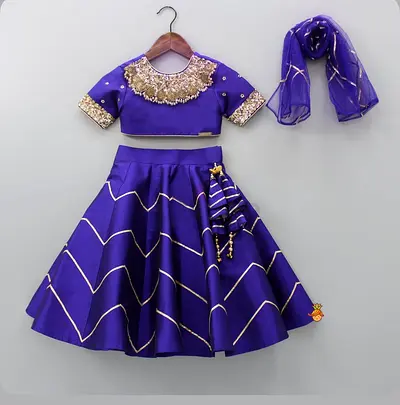 Purple silk embroidered lehenga choli set for girl for Diwali or wedding