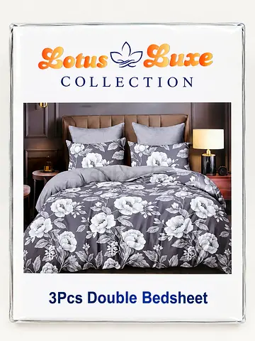 Lotus Luxe 3pcs Double Bedsheet Set -
