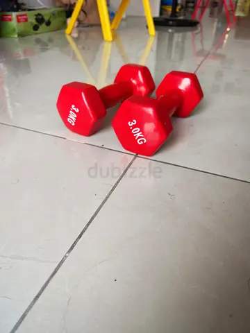 Pair of 3 kg Hex Vinyl Dumbbells - Red