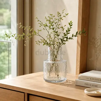 Clear Textured Glass Vase - Decorative Table Vase