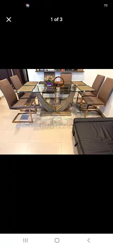 Glass Top Dining Table with 6 Upholstered Chairs - Modern Set