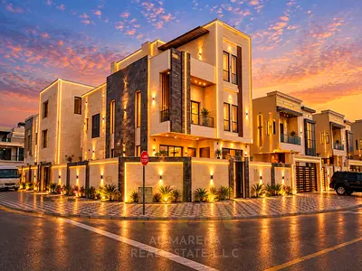 Modern corner villa for sale in Al Bahia – 7 master bedrooms with a rooftop terrace; 4,700 sq. ft.