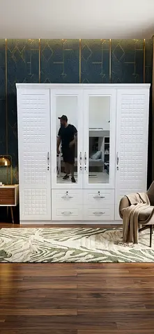 White 4-Door Wardrobe with Mirrors and Drawers - brand new