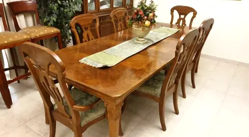 Solid Wood Dining Table with 6 Matching Chairs