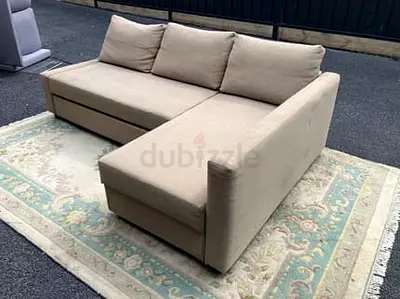 Beige L-shaped Fabric Sofa Bed with Storage - Comfortable 3-seater Corner Sofa