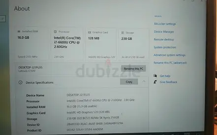 Dell Latitude E7470 / Intel Core i7, 16GB RAM, 238GB SSD (Used)