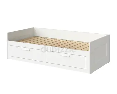 IKEA BRIMNES Day-Bed with 2 Drawers + 2 Vannareid Pocket-Sprung Mattresses – White