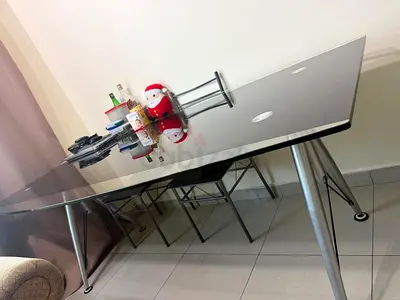 IKEA Black tempered glass tabletop Dining Table with Metal Legs