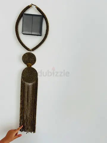 Handmade Long Beaded Tassel Statement Necklace - Bronze with matching earrings