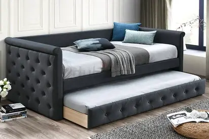 Gray Tufted Daybed with Trundle - Modern Sofa Bed