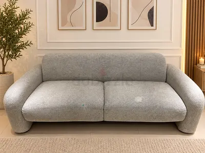 Modern Curved 3-Seater Bouclé Sofa - Light Grey