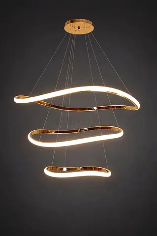 Modern Gold Spiral LED Pendant Light - 3-Tier Chandelier
