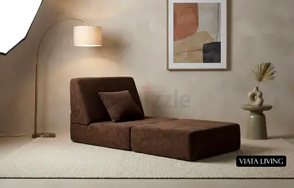 Brown Modular Lounge Sofa Chaise - Single Seat with Ottoman