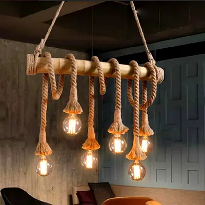 Handmade Rustic Rope Pendant Chandelier - 6 Bulbs
