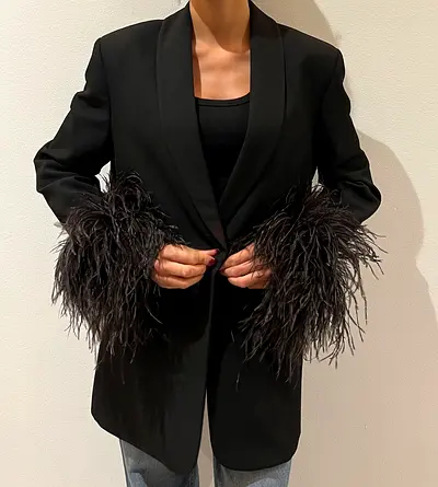 Black Zara women's blazer with feather cuffs, size L