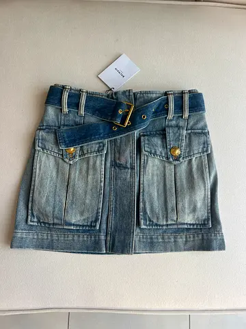 Denim mini skirt with belt by Balmain - UK size 8