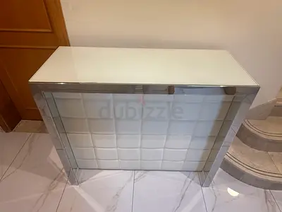 Chattels and More Bar Table Mirrored Console with Quilted White Panel