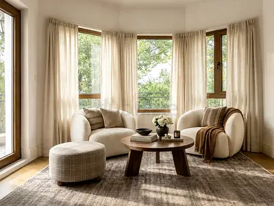 New luxury carem boucle barrel armchair set with ottoman