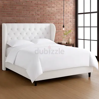 Emil Wingback Queen Size Luxury Velvet Bed With Spring Mattress