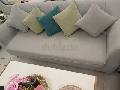 Light grey fabric sofa set with cushions in Excellent condition
