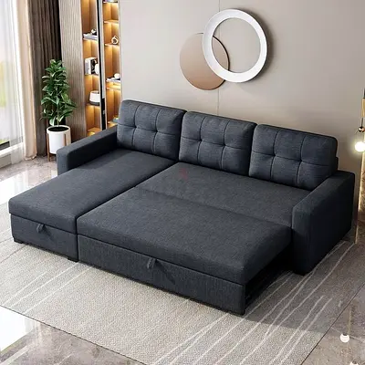 Dark gray colour 3 seater L shape Sofa bed