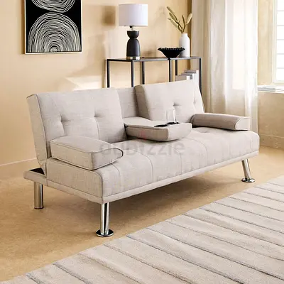 New Linda 3-Seater Fabric Sofa Bed with 2 Cupholders