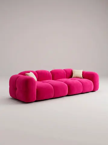 Plush Pink Three-Seater Modular Sofa - Modern Design