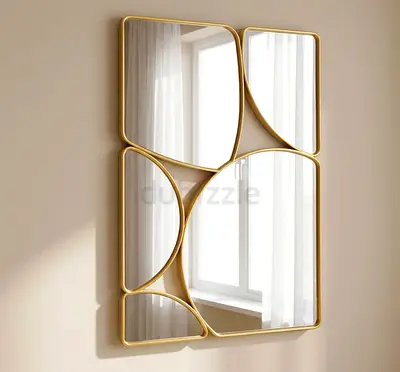 Contemporary Gold Framed Decorative Wall Mirror - Geometric Panels:45*66cm