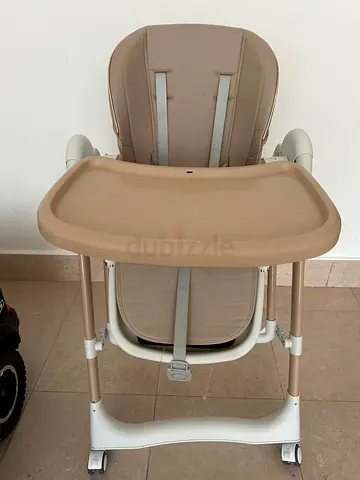 Beige adjustable baby high chair and swing 2in1 removable tray
