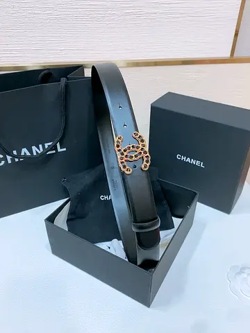 Chanel Black Leather Belt with CC Logo Buckle