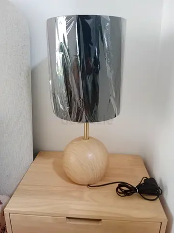 Wooden Globe Base Table Lamp with Dark Shade - Like New | PAN HOME |