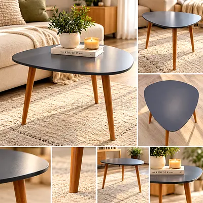 Modern Triangular Coffee Table with Wood Legs