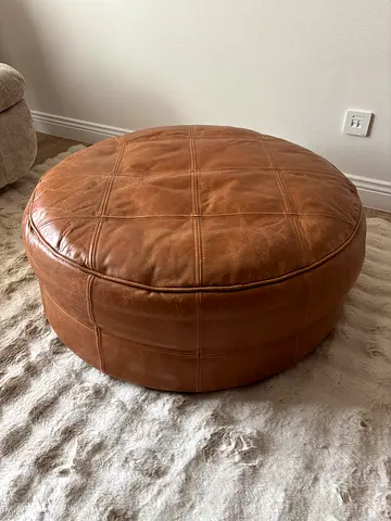Crate & Barrel Leather Pouf Ottoman