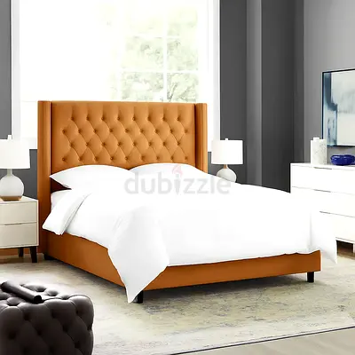 Galaxy Wingback Queen Size Luxury Velvet Bed with Spring Mattress