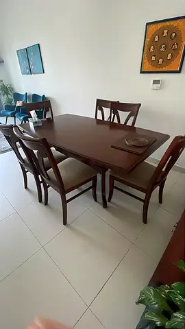 Solid Wood Dining Table with 6 Chairs - Classic Design