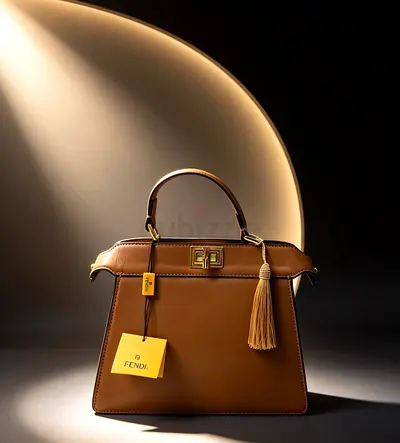 Genuine brown leather top-handle handbag with tassel (like Fendi)