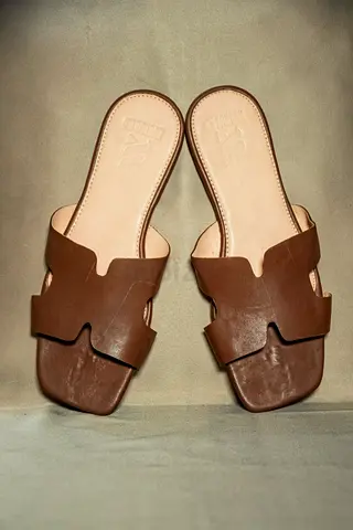 Brown Leather Slide Sandals - Size 36