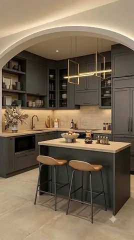 Modern grey kitchen island